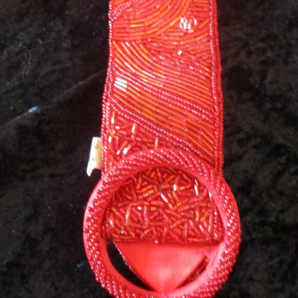 Vintage 1980's Red Sequined Beaded Belt - Picture 1 of 4